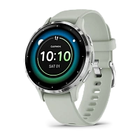 Garmin Venu 3S, Silver stainless steel bezel with sage grey case and silicone band 41mm