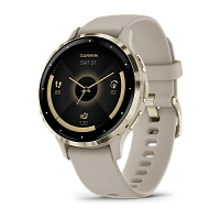 Garmin Venu 3S, Soft gold stainless steel bezel with French grey case and silicone band 41mm