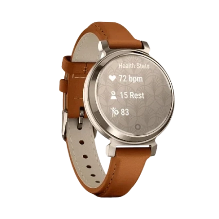 Garmin Lily 2, Cream Gold Case with Tan Leather Band